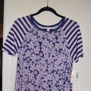 NWT Lularoe XS Carly Dress Pink Navy Flower Stripe